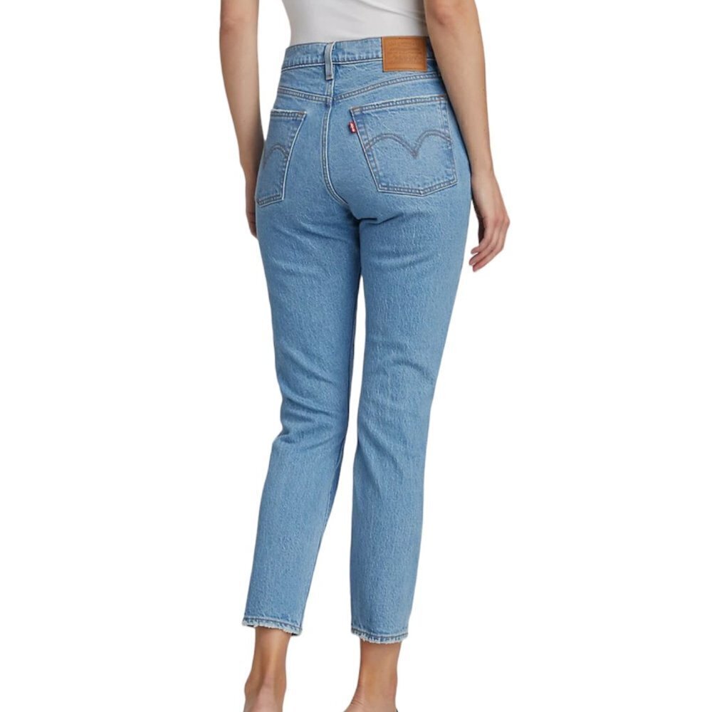 LEVIS Wedgie Icon Fit Jeans Denim Mid Rise Distressed Cropped Blue 24
